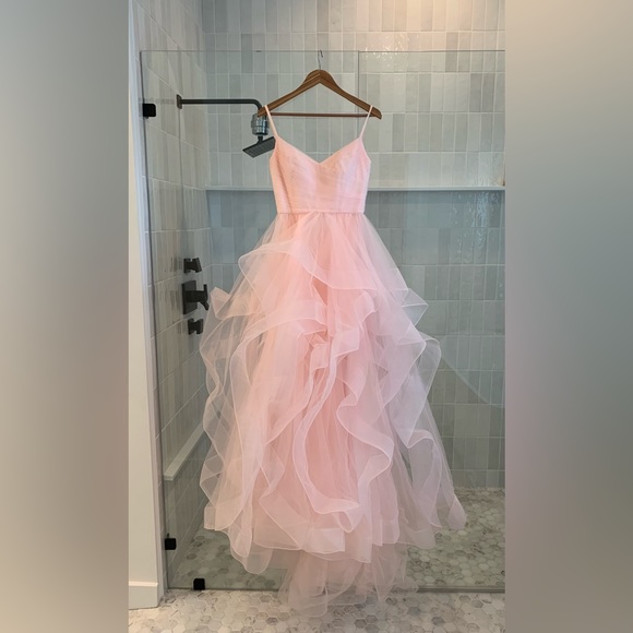 La Femme Ruffled V neck Dress with slit - Picture 2 of 7